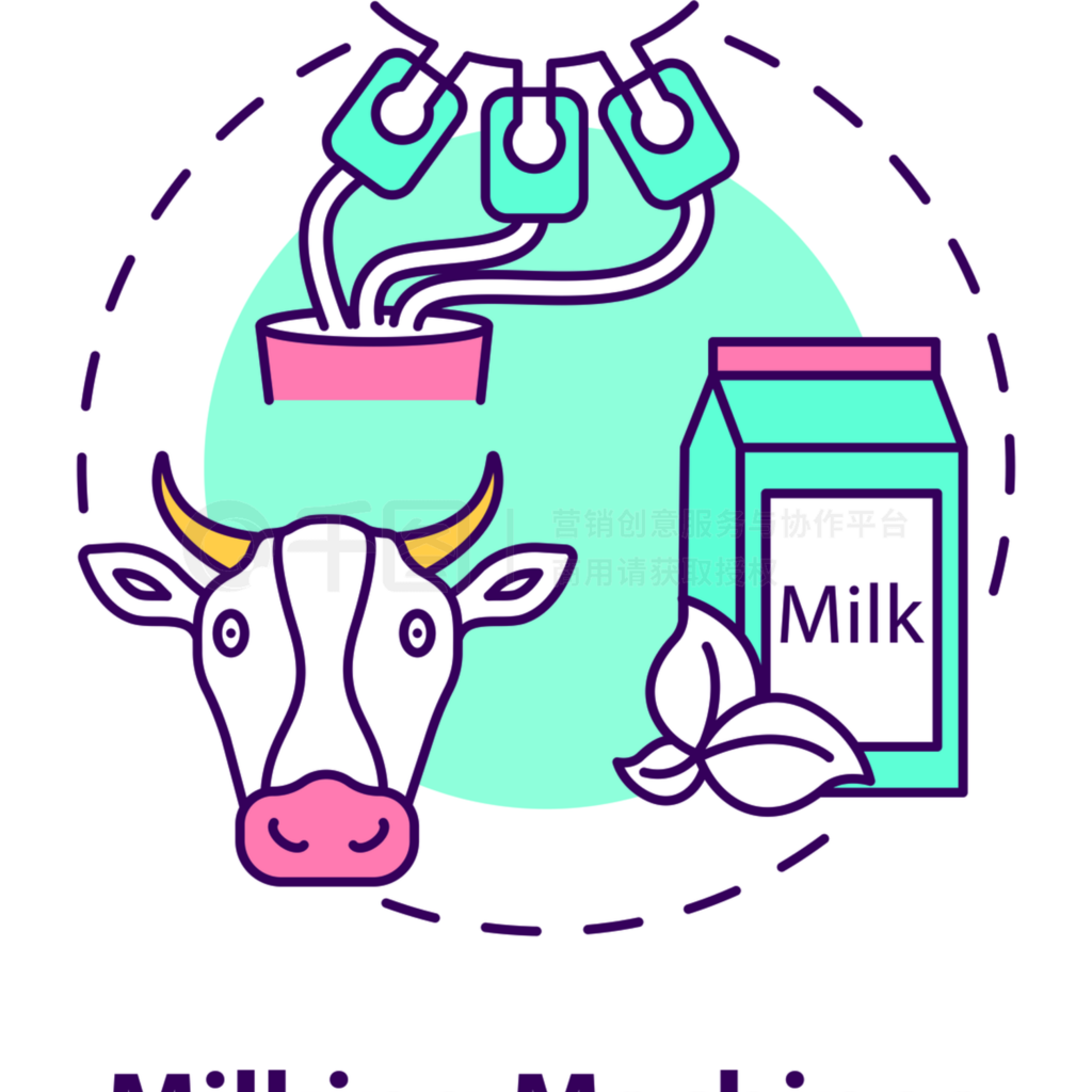 挤奶机概念图标牛产品乳糖液体自动化设备乳制品生产理念细线图矢量孤立的轮廓RGB彩色绘图可编辑的笔划挤奶机概念图标